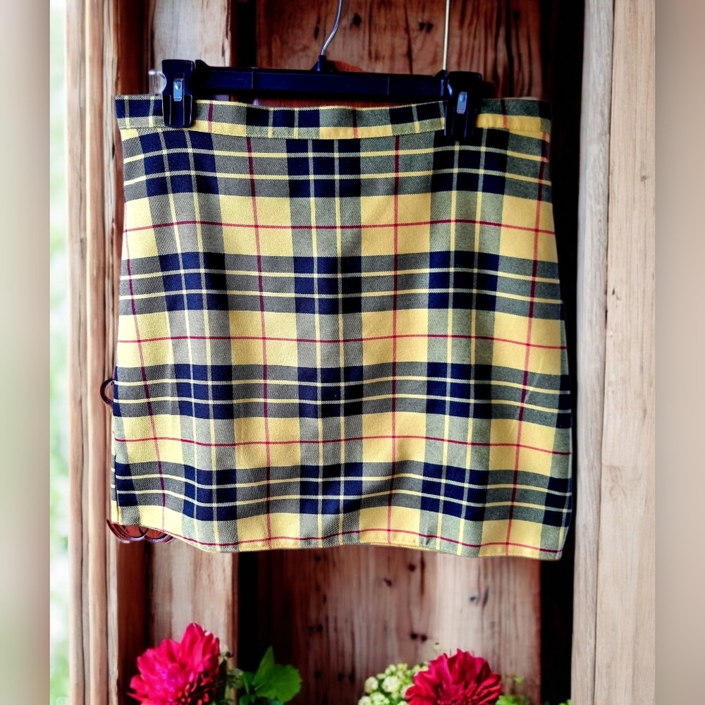 Primark Retro Y2K Checkered Plaid Yellow Black And Red Grung Mini Skirt